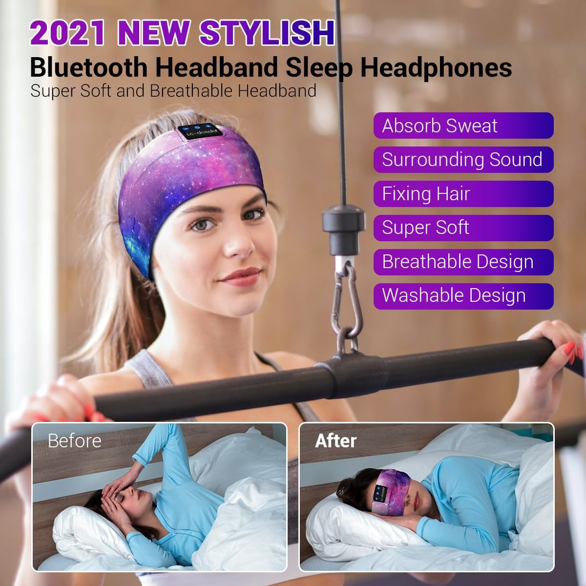 Sleep Headphones Bluetooth Headband Sleeping Wireless Headband Headphones with Thin HD Stereo Speakers Perfect for Side Sleepers, Sport, Yoga, Travel