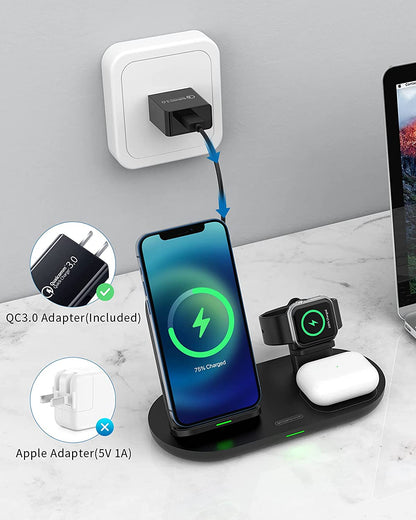 3 in 1 Wireless Charging Station for Apple Product, Wireless Charging Pad for Apple Watch, Airpods Pro/2, Wireless Charger Stand for Iphone 12/12 Pro/12 Pro Max/Se2(No Included Iwatch Cable)