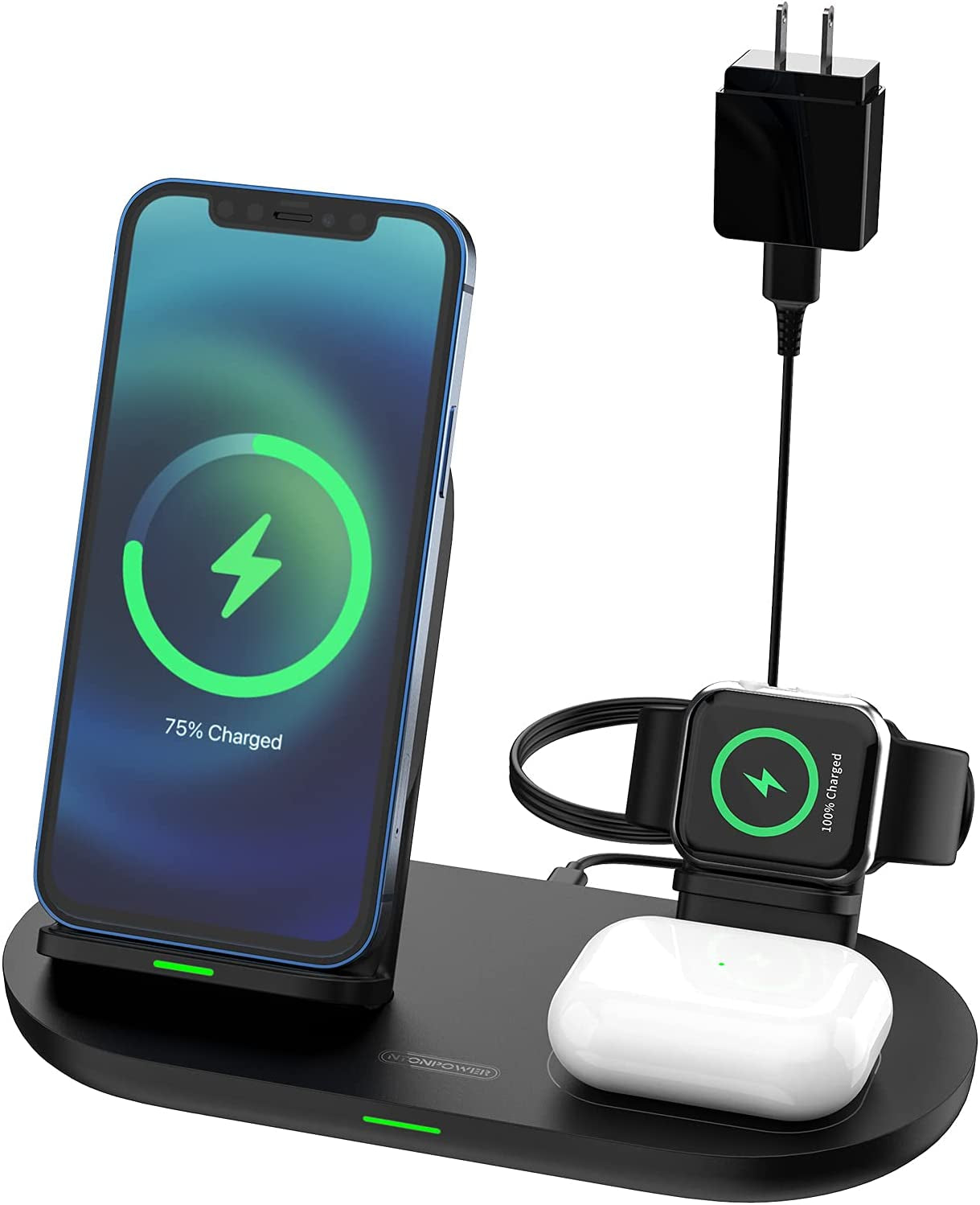 3 in 1 Wireless Charging Station for Apple Product, Wireless Charging Pad for Apple Watch, Airpods Pro/2, Wireless Charger Stand for Iphone 12/12 Pro/12 Pro Max/Se2(No Included Iwatch Cable)